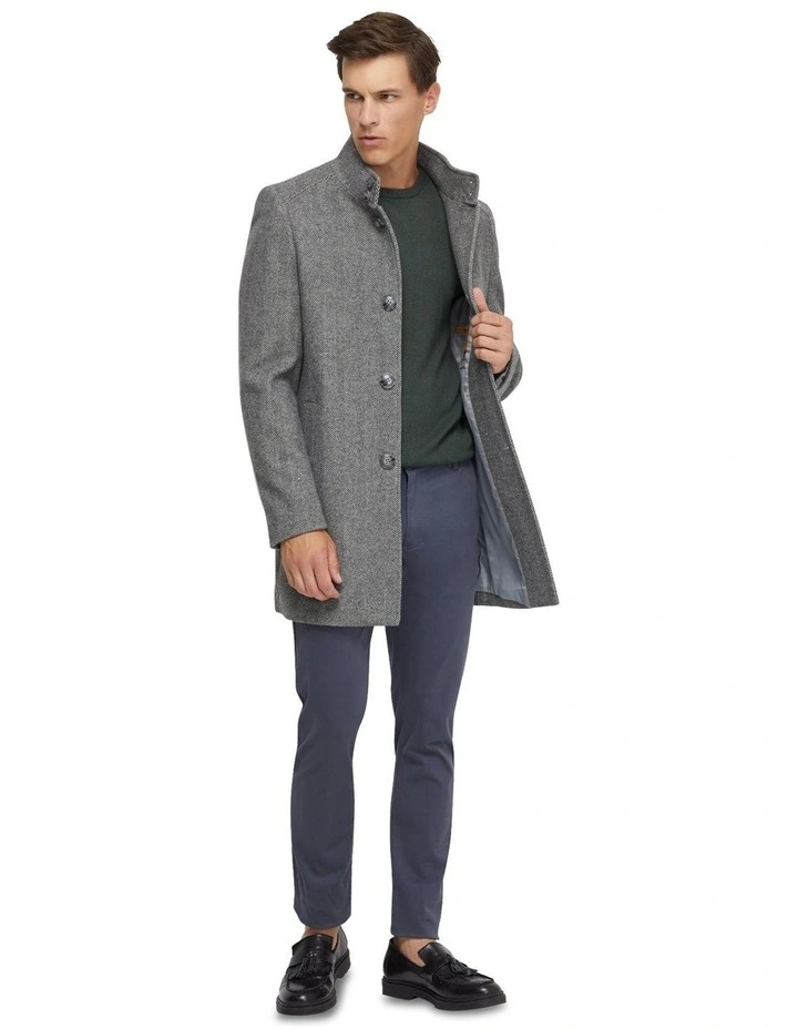 Dunbar Herringbone Wool Rich Coat in Grey