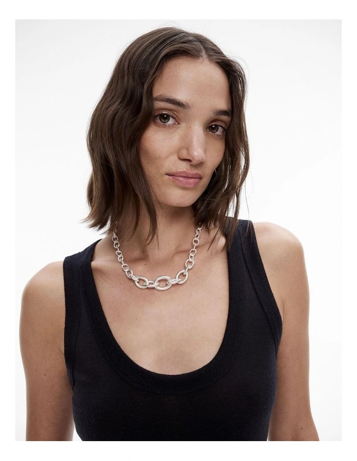 Oval Link Necklace in Satin Silver