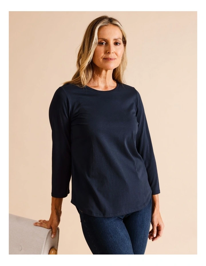 Organic Cotton Wardrobe Staple 3/4 Sleeve Tee In Navy