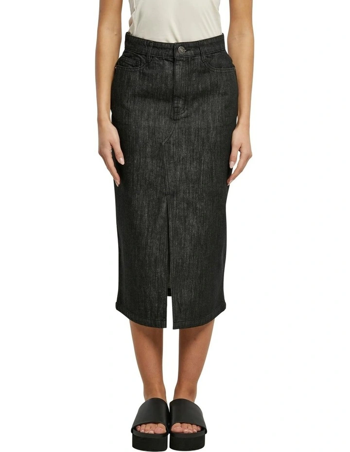 Midi Denim Skirt in Black