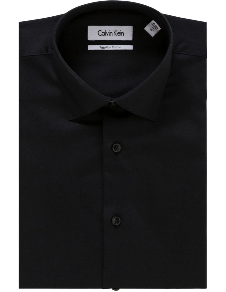 Solid Long Sleeve Business Shirt in Black