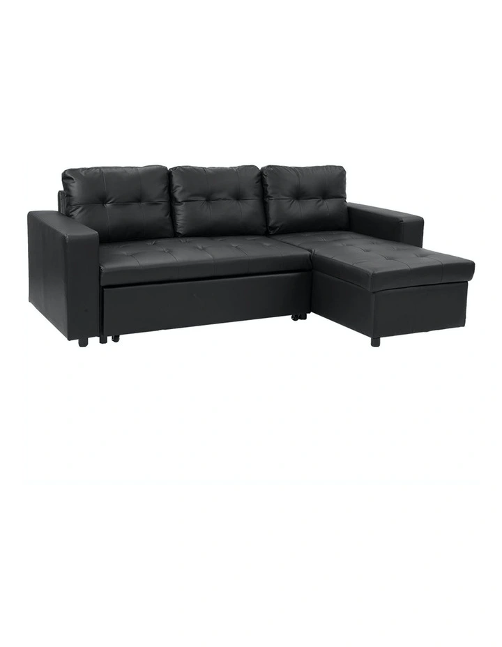 Sarantino Corner Sofa Bed Storage Chaise Couch Faux Leather Black