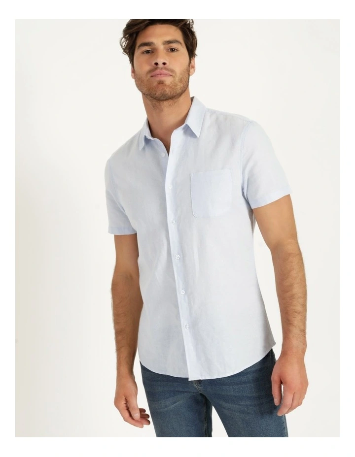 Lennon Linen Short Sleeve Shirt Blue