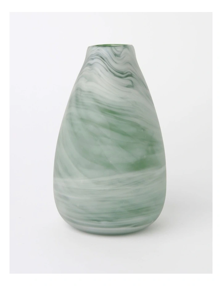Seaford Frosted Teardrop Glass Vase 28cm in Green