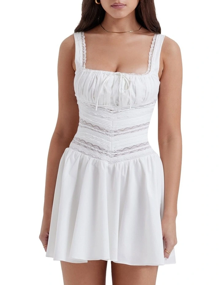 Tiffani Lace Trim Mini Dress in White