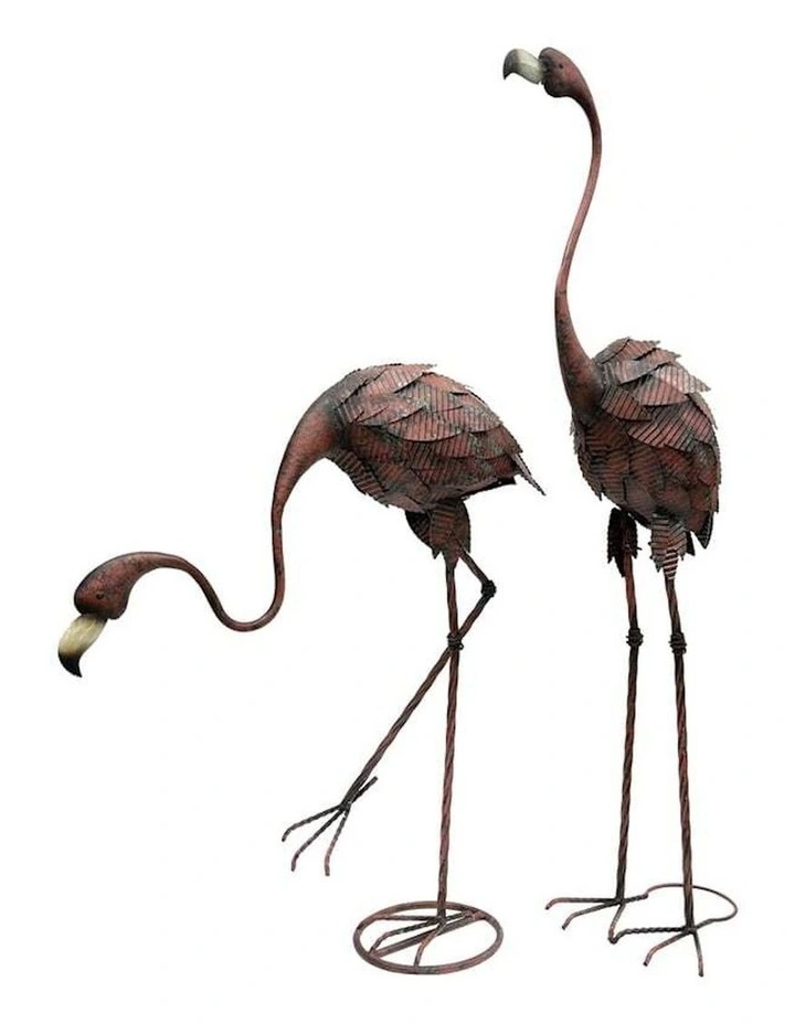 Bird Figurine Coloured Flamingos Set of 2 in Multicolour Rust