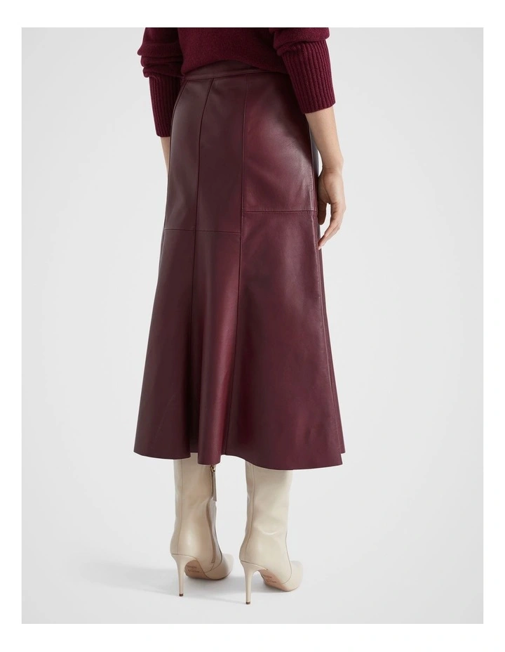 Leather Button Midi Skirt in Boysenberry