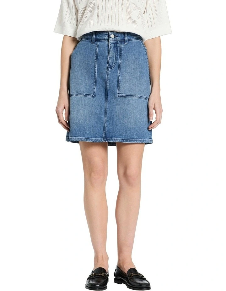 Lou Denim Mini Skirt in Mid Wash