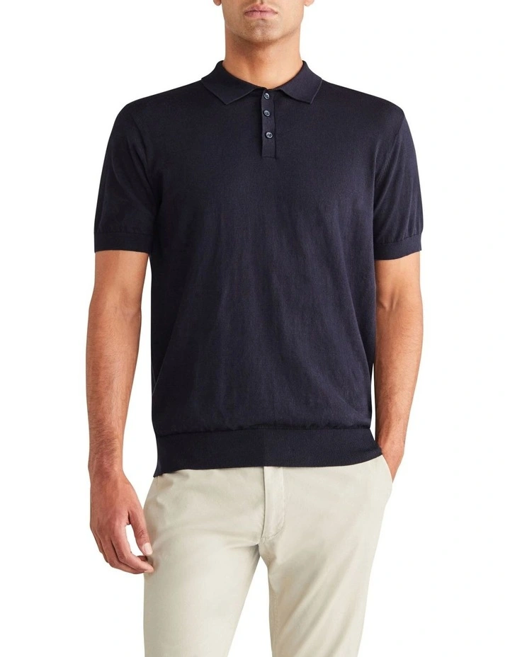 Slim Knitted Polo Shirt in Navy