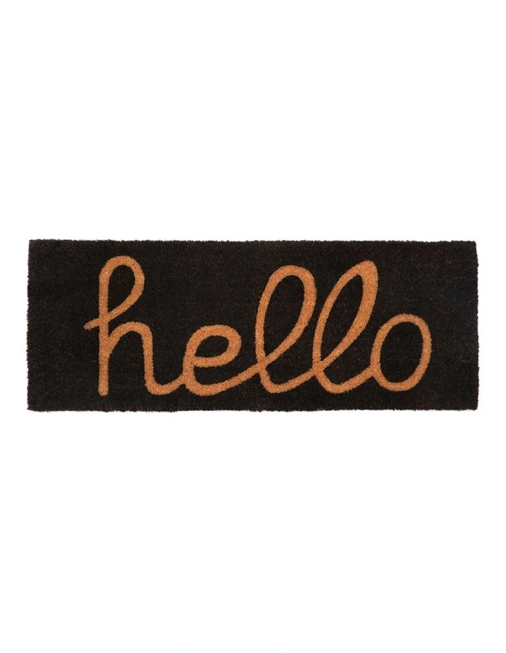 Hello Black PVC Backed Coir Doormat 45x75 cm