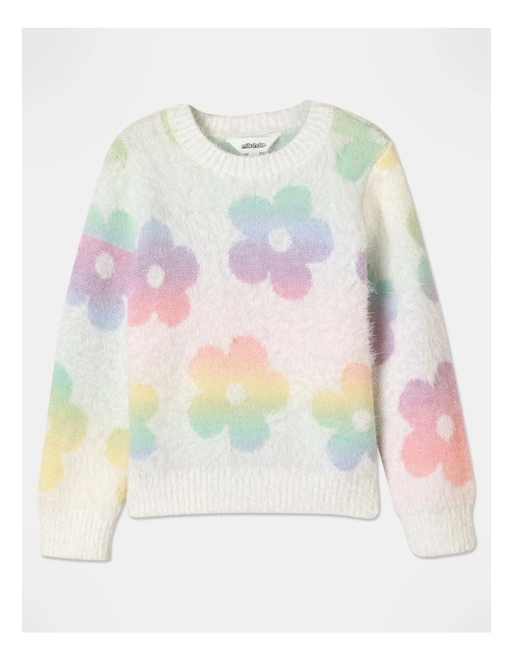 Intarsia Daisy Knit Sweater in Rainbow