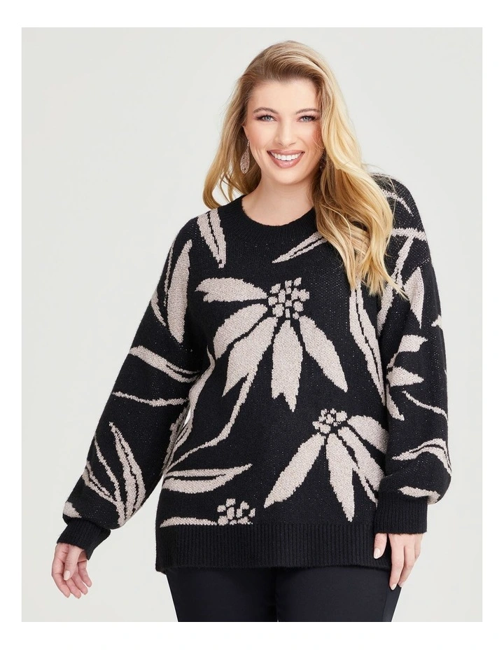 Floral Lurex Mix Jumper in Black/Bronze