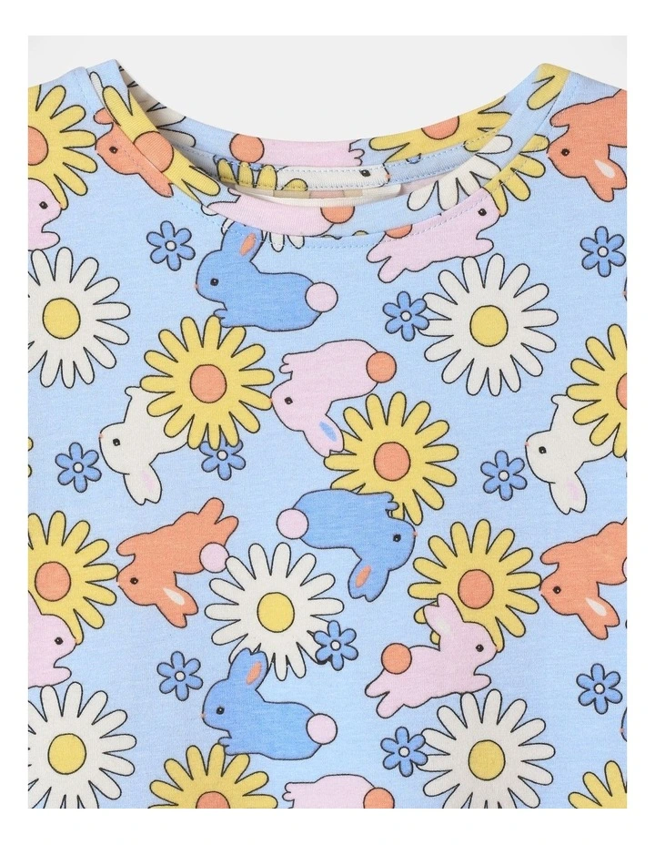 Bunny Floral Skater Dress in Light Blue
