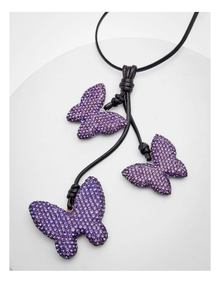 Diamante Butterfly Necklace in Purple