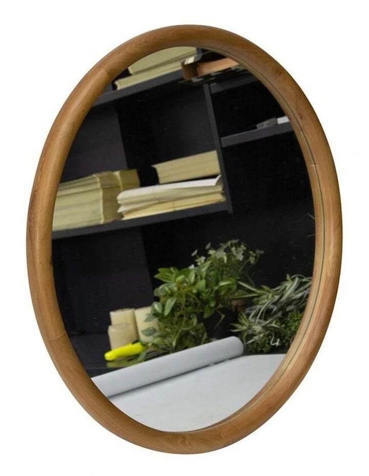 Mid-Century Style Round Wall Mirror 61cm in Natural