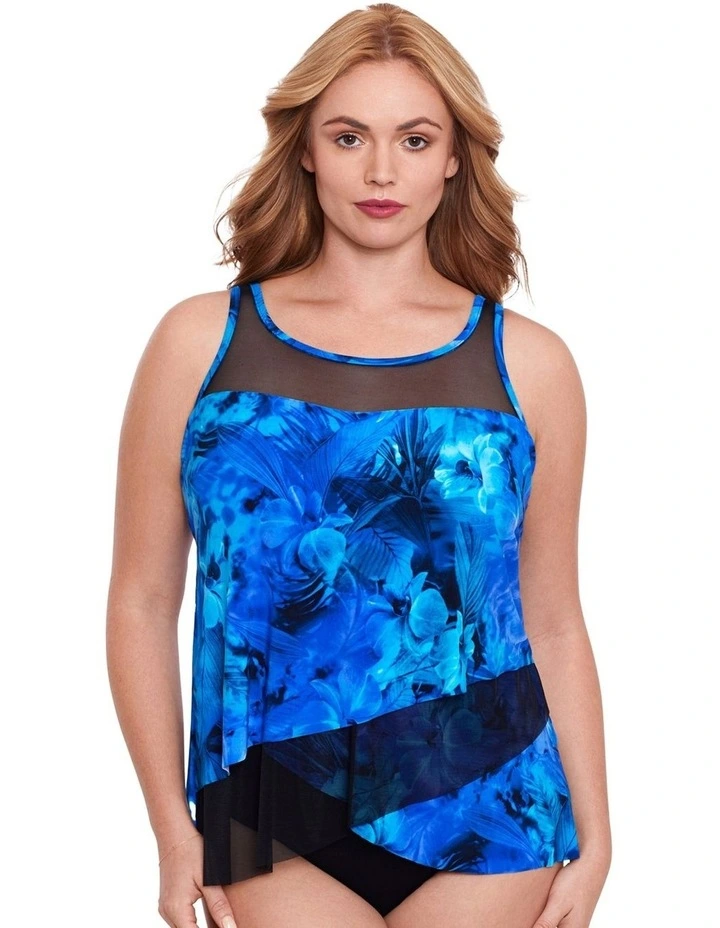 Sous Marine Mirage Loose Fit Underwired Plus Size Tankini Top in Blue Multi