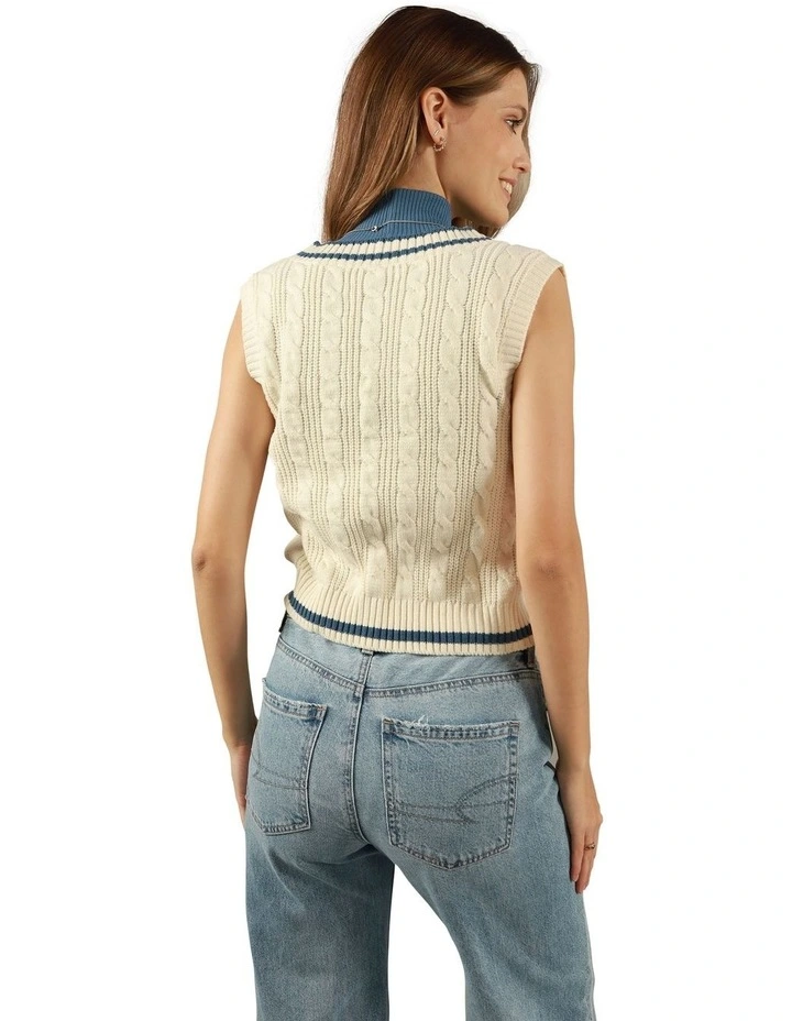 V-Neck Cable Vest in Cream