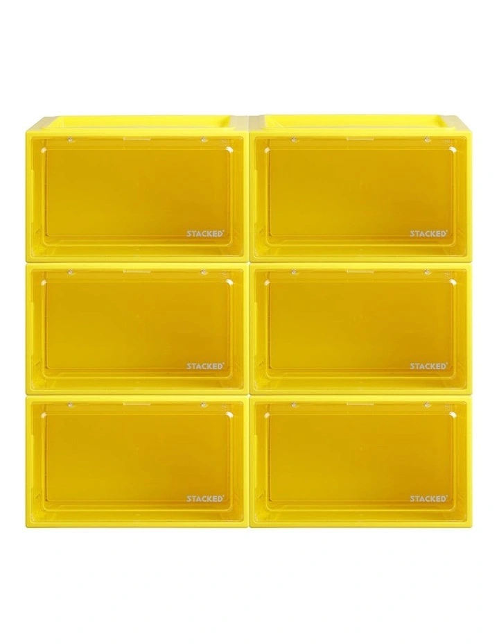 6x Magnetic Door Stackable Shoe Storage Box in Yellow