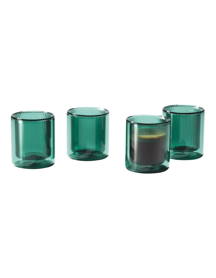 Double Wall Ribbed Glasses Set of 4 80ml in Green