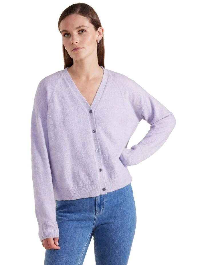 Long Sleeve Fluffy Button Thru Cardi in Lilac