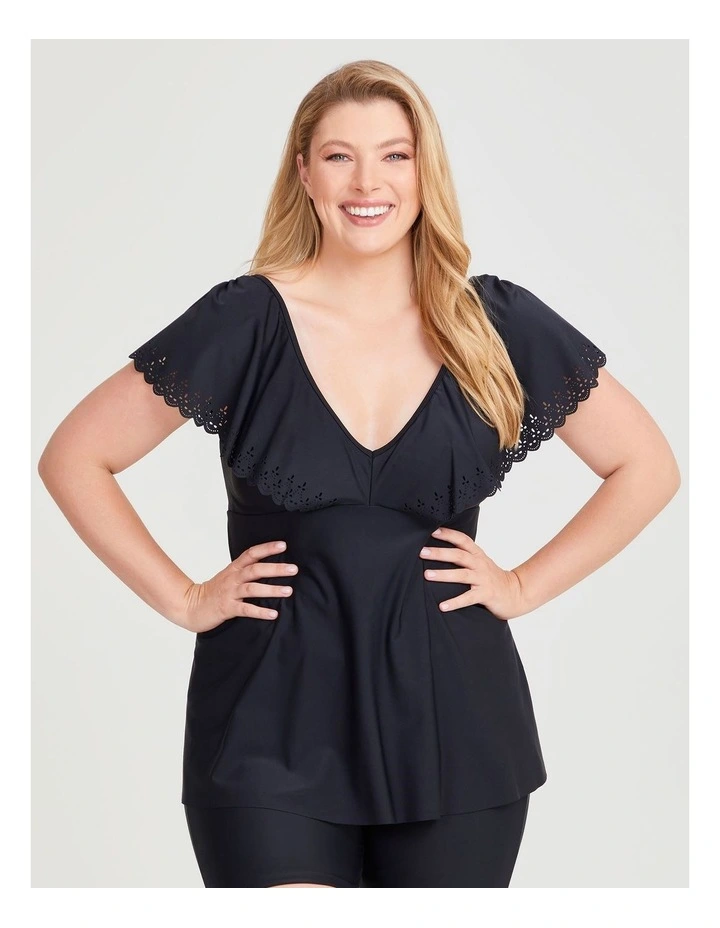 Laser Cut Frill Tankini in Black