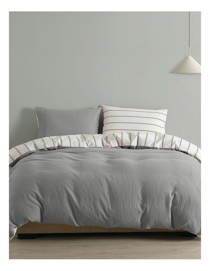 Hemp Braid Cotton Blend Striped Reverse Quilt Cover Set in Grey