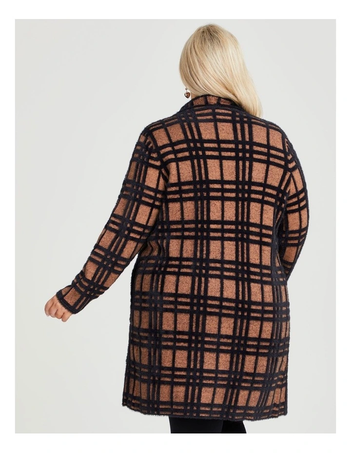 Fluffy Check Coatigan Black/Amber