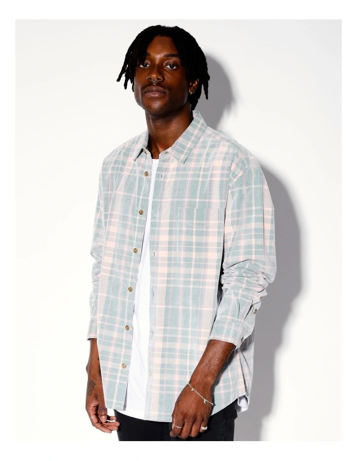 Copernicus Cord Check Long Sleeve Overshirt in Green