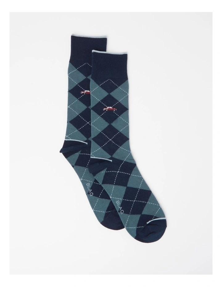 Argyle Mini Car Socks in French Navy