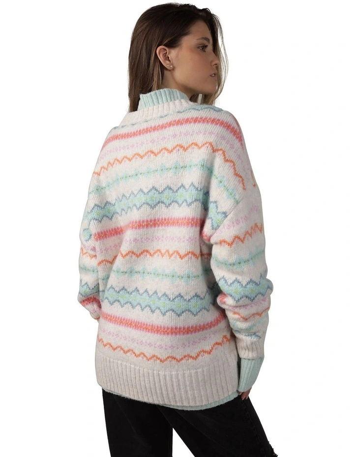 Oversized Fair Isle Crewneck Sweater in White