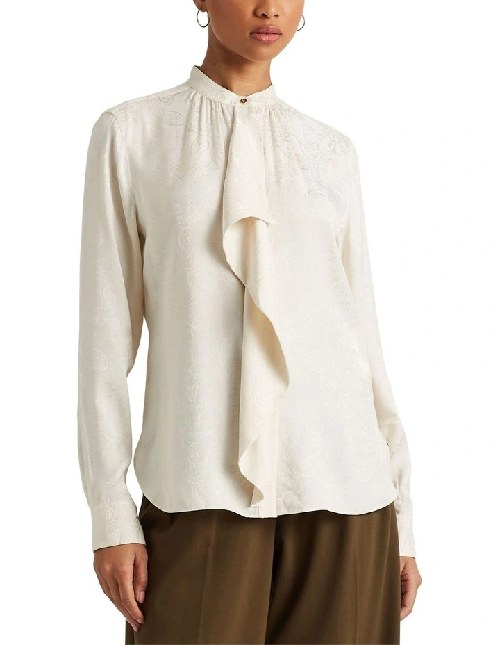 Ruffle-Trim Paisley Jacquard Shirt in Natural