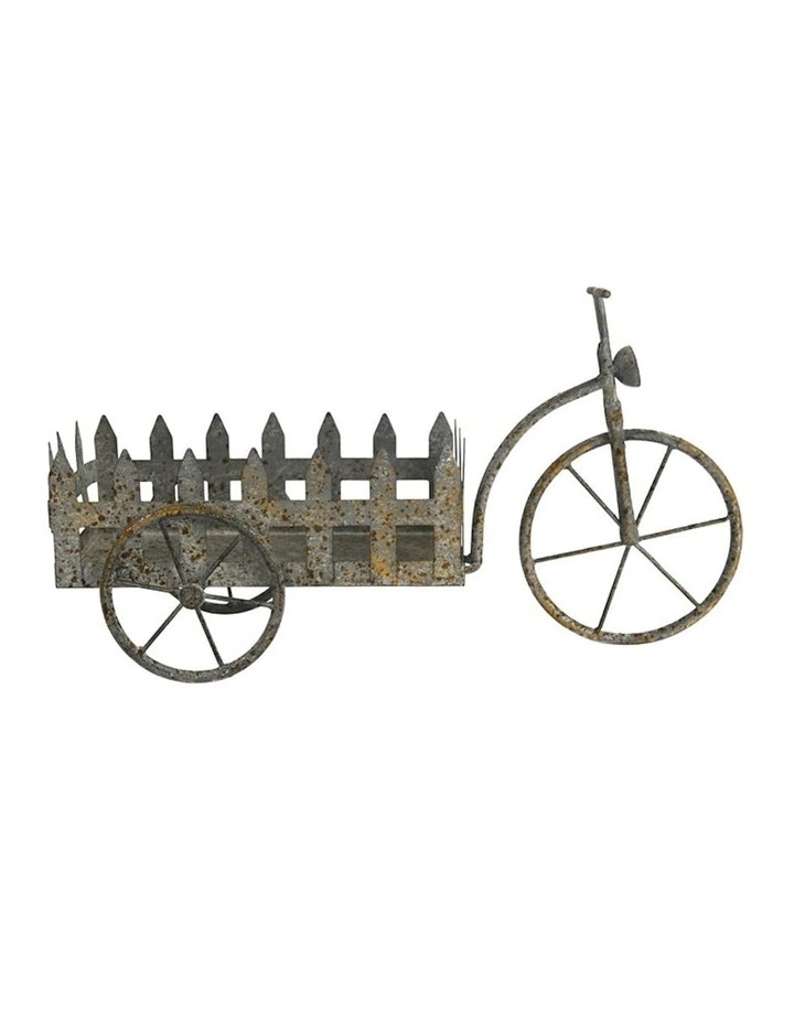 Bicycle Picket Fence Cart Planter in Distressed Galvanised