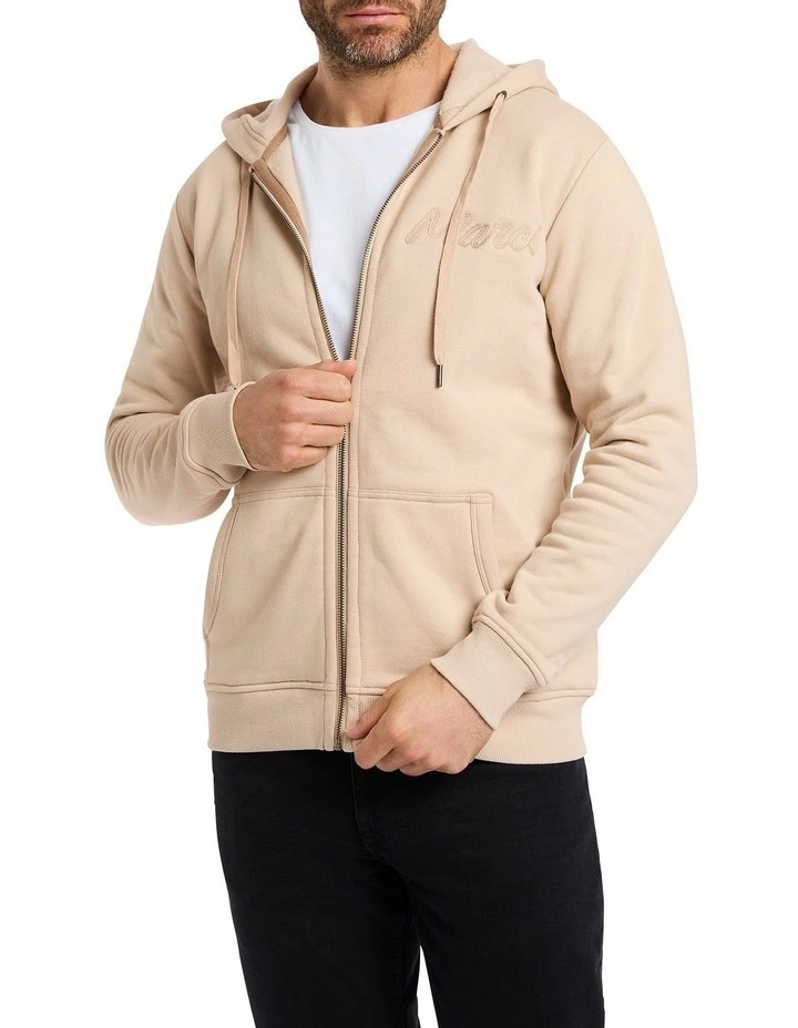 Ray Zip Logo Hoodie in Putty