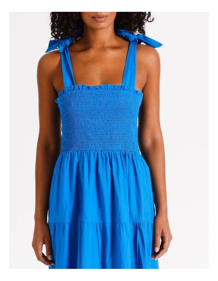 Maggie Smock Cotton Midi Dress in Indigo Bunting