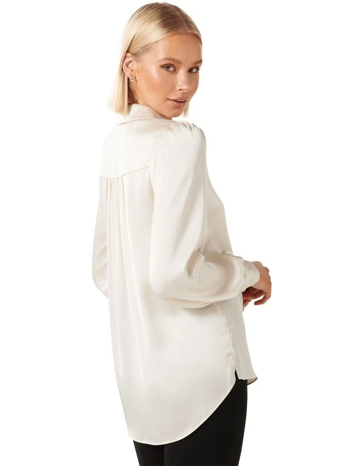 Ren Satin Button Through Blouse in Cream