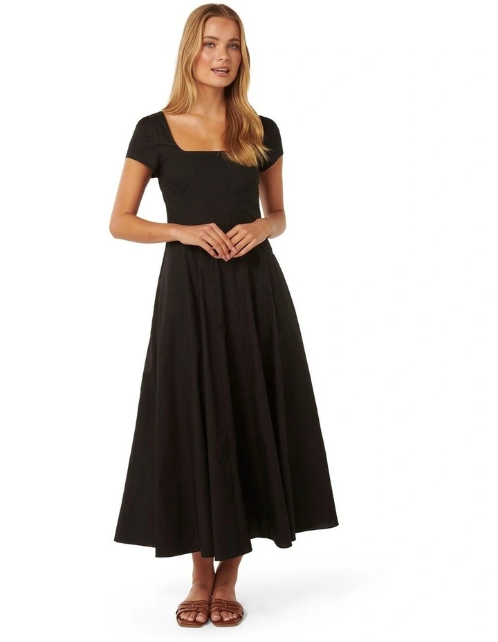 Raleigh Cap Sleeve Midi Dress in Black