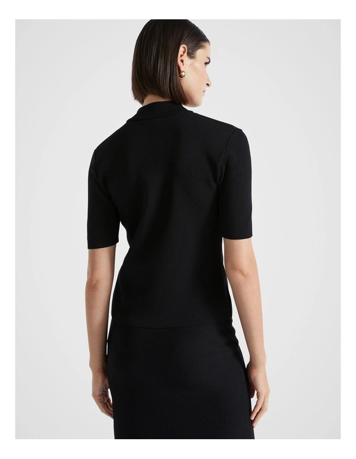 Crepe Knit Fitted Top in Black