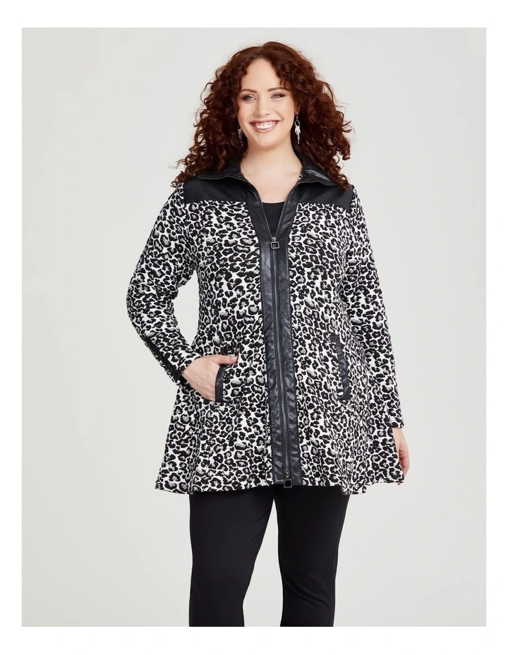 Jacquard & Pleather Zip Jacket in Black Leopard