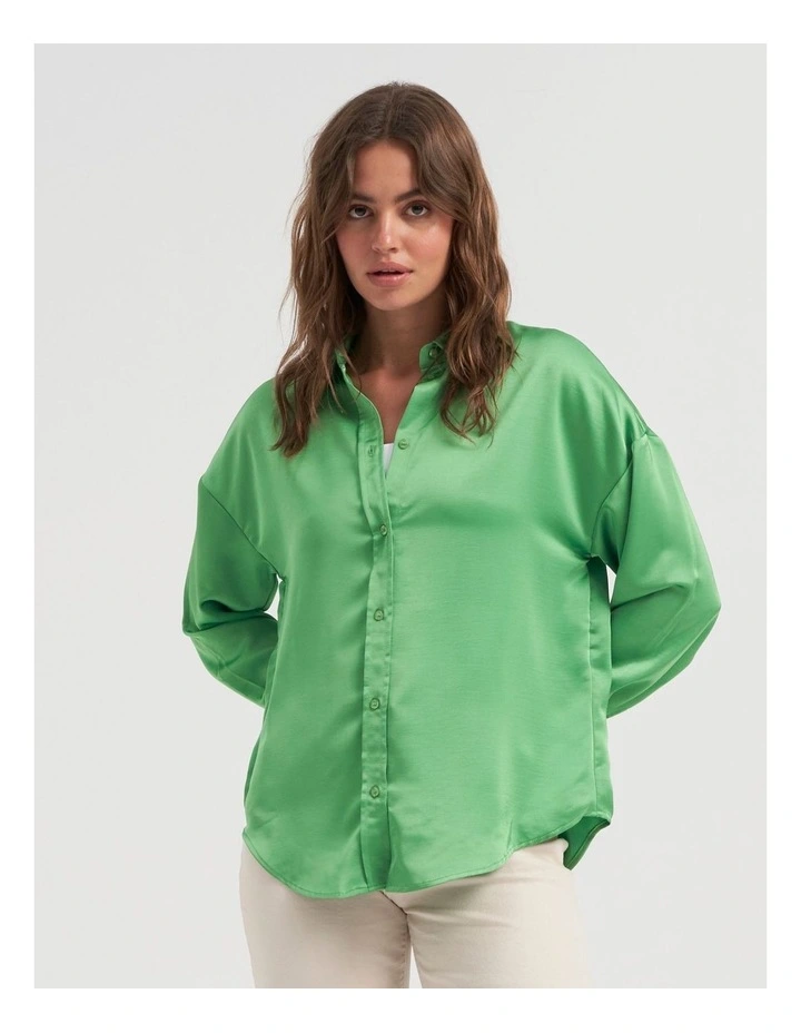 Marta Oversized Satin Shirt in Green