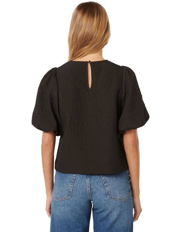 Nara Textured Bubble Sleeves Top in Black
