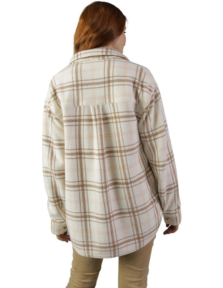 Oversized Plaid Fleece and Love Shacket in Cream