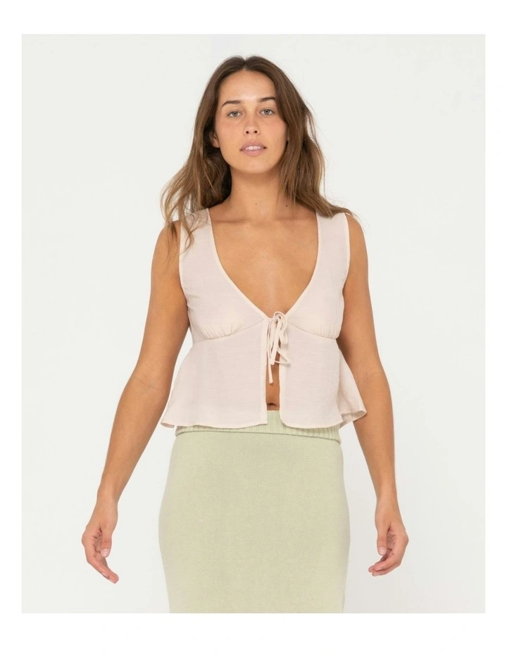 Juni Sleeveless Vee Neck Tie Top in Natural