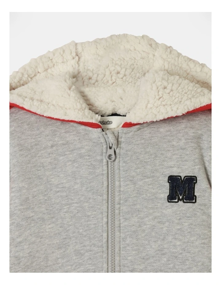 Fleece Zip Thru Sweat Top With Sherpa Lining in Red