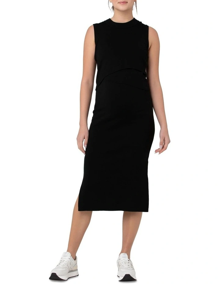 Layered Knit Nursing Dress in Black