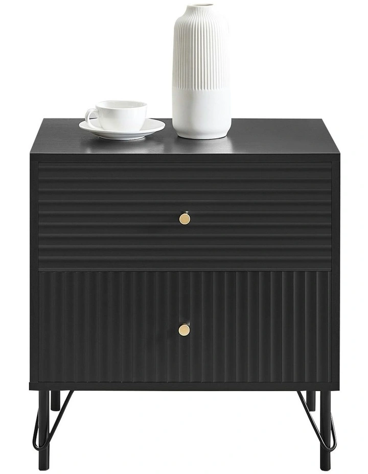 Diego Bedside Table with 2 Drawers in Black