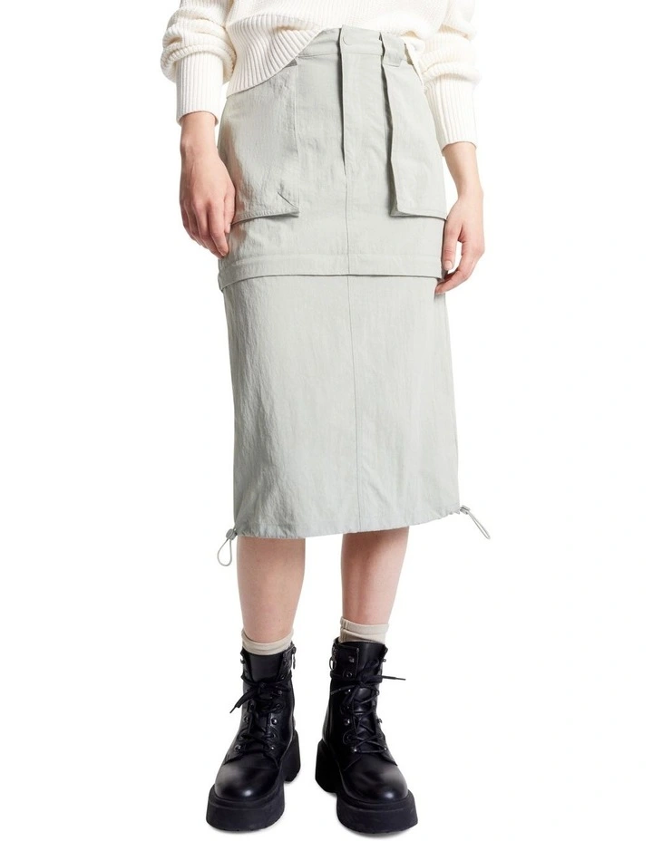 Cargo Zip-Off Hem Straight Midi Skirt in Grey