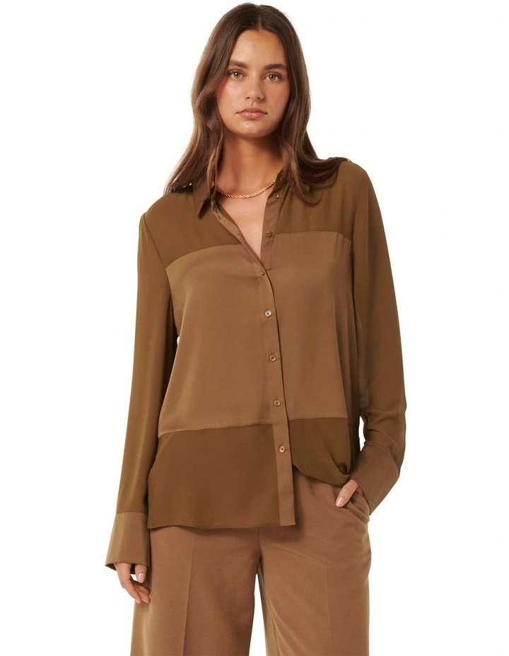 Scout Sheer Panelled Shirt in Brown