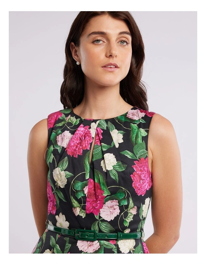 Raspberry Peony Dress in Black