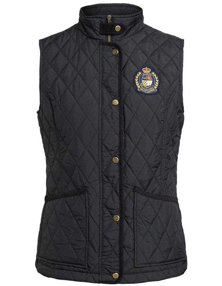 Crest-Patch Quilted Vest in Black
