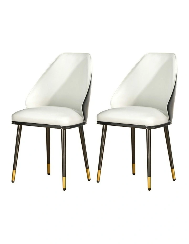 Dining Chairs Leather Seat Set of 2 in White/Black